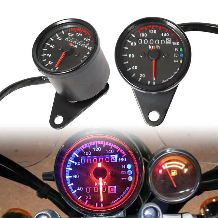 Universal Black Motorcycle Dual Speedometer Odometer 12V Moto with LED Indicator