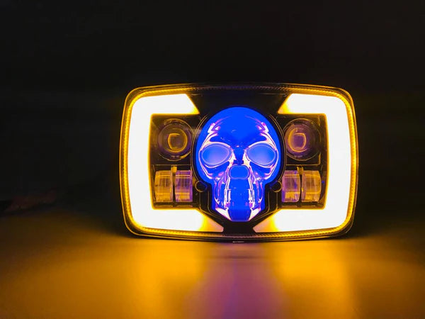 Skull DRL 5x3 LED ہیڈلائٹ 4inch LED ورک لائٹ 4'' H4 Square LED ہیڈلائٹ کار موٹر سائیکلوں کے لیے