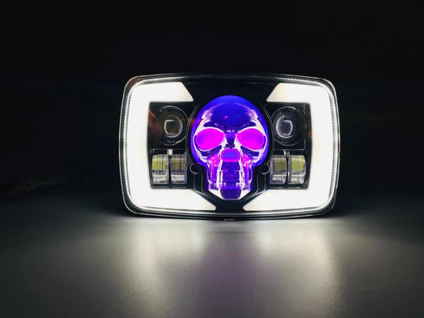 Skull DRL 5x3 LED headlight 4inch LED Work Light 4'' H4 Square LED Headlamp For Motorcycles CD 70 / CG 125